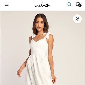 Beautiful White eyelet midi dress with tie shoulders